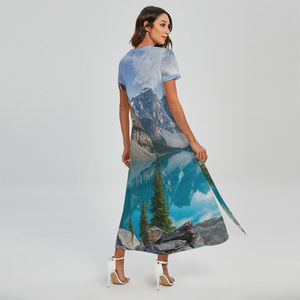 Rocky Mountain Print Short Sleeve Maxi Dress