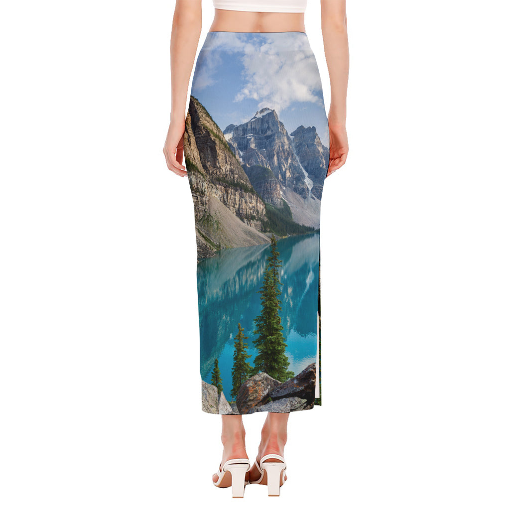 Rocky Mountain Print Side Slit Maxi Skirt