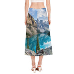 Rocky Mountain Print Side Slit Midi Skirt