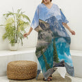 Rocky Mountain Print Silk V-Neck Kaftan Dress