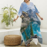 Rocky Mountain Print Silk V-Neck Kaftan Dress