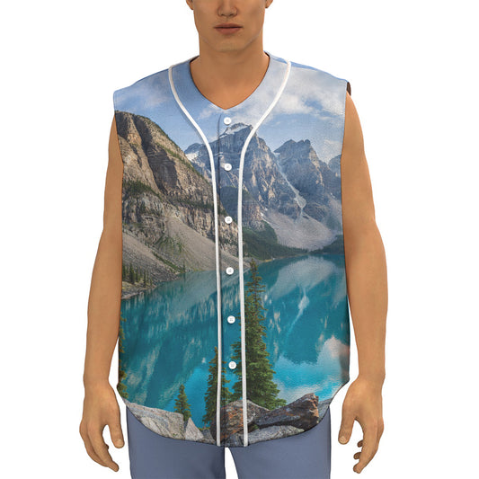 Rocky Mountain Print Sleeveless Baseball Jersey