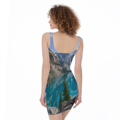 Rocky Mountain Print Sleeveless Bodycon Dress