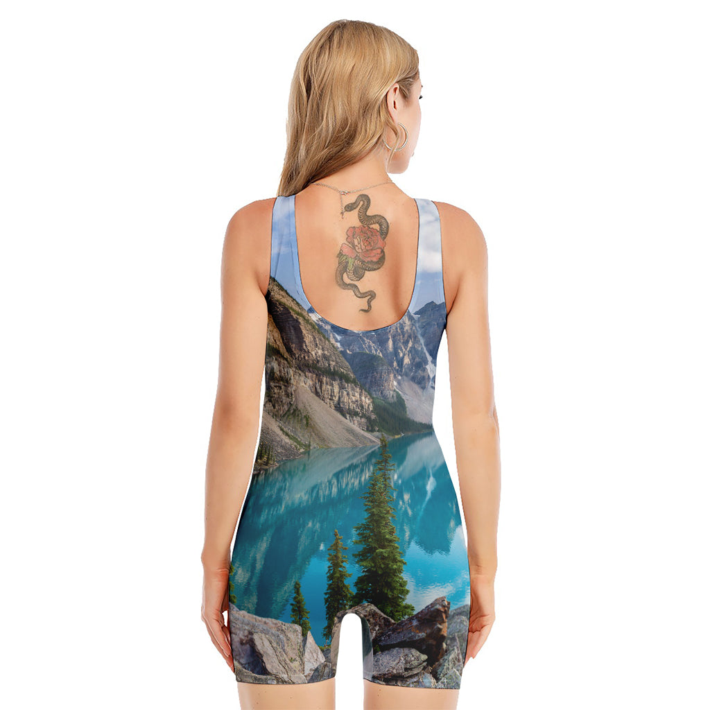 Rocky Mountain Print Sleeveless One Piece Swimsuit