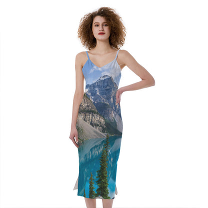 Rocky Mountain Print Slim Fit Midi Cami Dress