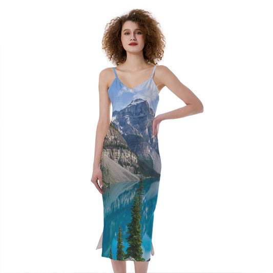Rocky Mountain Print Slim Fit Midi Cami Dress