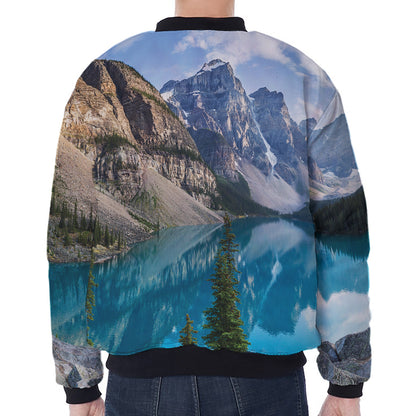 Rocky Mountain Print Zip Sleeve Bomber Jacket