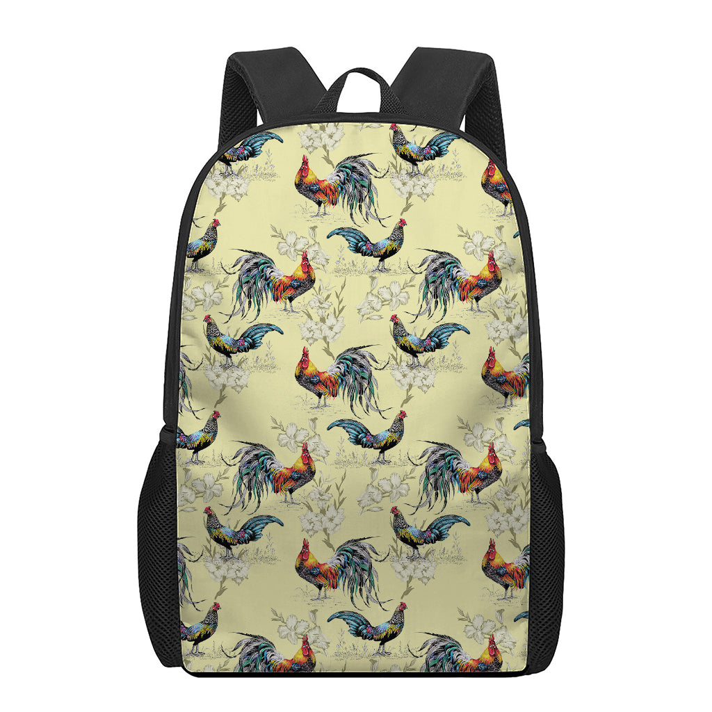 Rooster And Flower Pattern Print 17 Inch Backpack