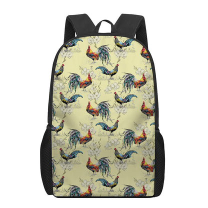 Rooster And Flower Pattern Print 17 Inch Backpack