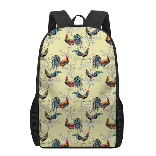 Rooster And Flower Pattern Print 17 Inch Backpack