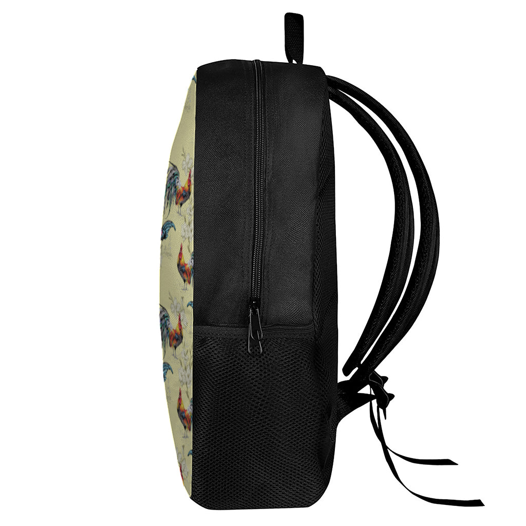Rooster And Flower Pattern Print 17 Inch Backpack