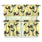 Rooster And Flower Pattern Print 3 Piece Kitchen Curtains