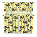 Rooster And Flower Pattern Print 3 Piece Kitchen Curtains