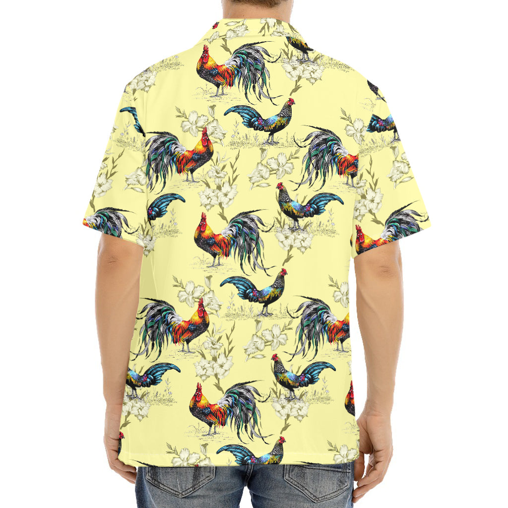 Rooster And Flower Pattern Print Aloha Shirt