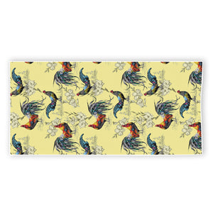 Rooster And Flower Pattern Print Beach Towel