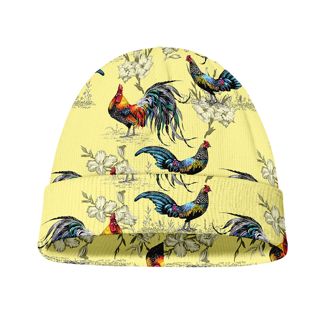 Rooster And Flower Pattern Print Beanie