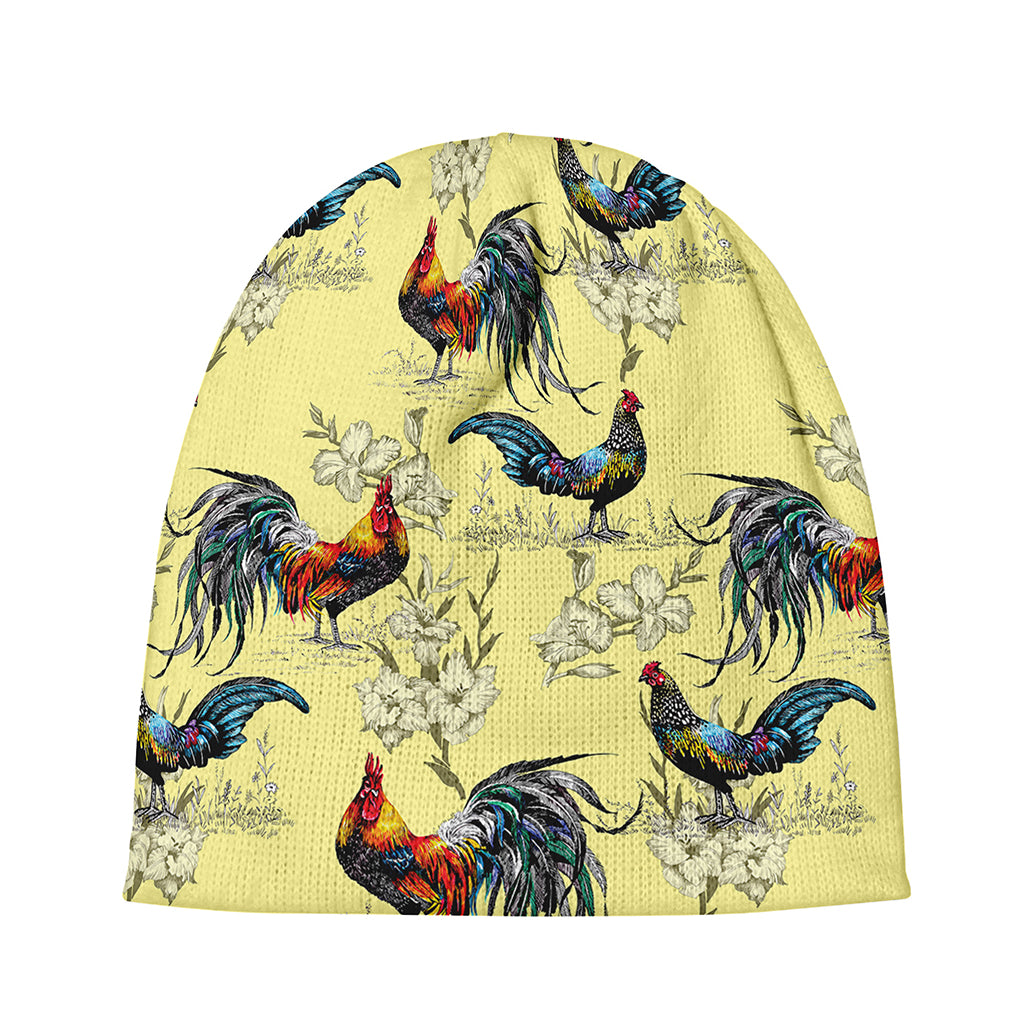 Rooster And Flower Pattern Print Beanie