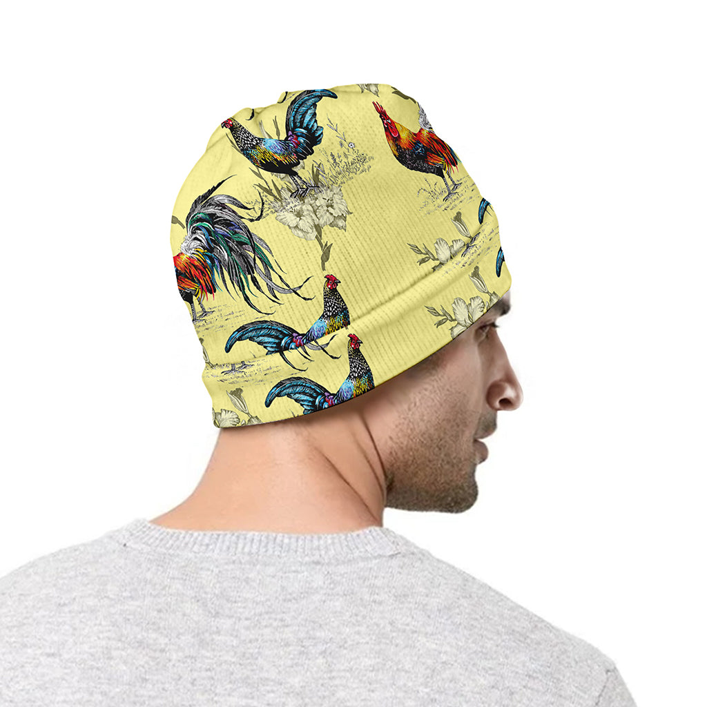 Rooster And Flower Pattern Print Beanie