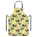Rooster And Flower Pattern Print Bib Apron With Pocket