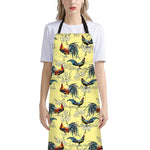 Rooster And Flower Pattern Print Bib Apron With Pocket