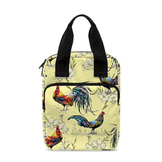 Rooster And Flower Pattern Print Bible Tote Bag