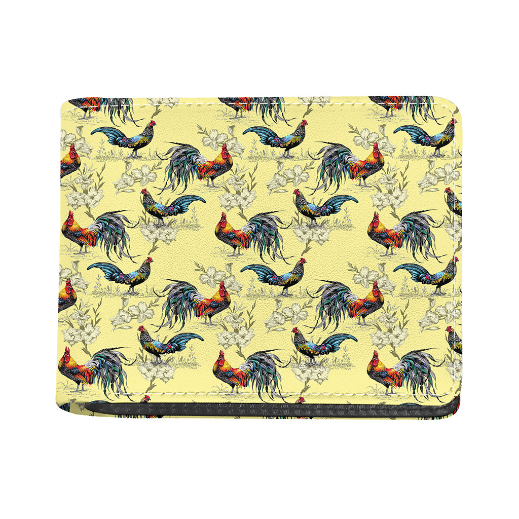 Rooster And Flower Pattern Print Bifold Wallet