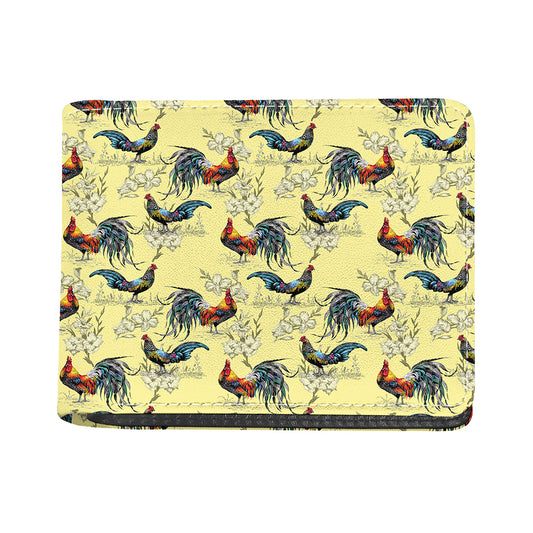 Rooster And Flower Pattern Print Bifold Wallet