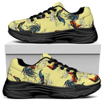 Rooster And Flower Pattern Print Black Chunky Shoes