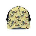 Rooster And Flower Pattern Print Black Mesh Trucker Hat