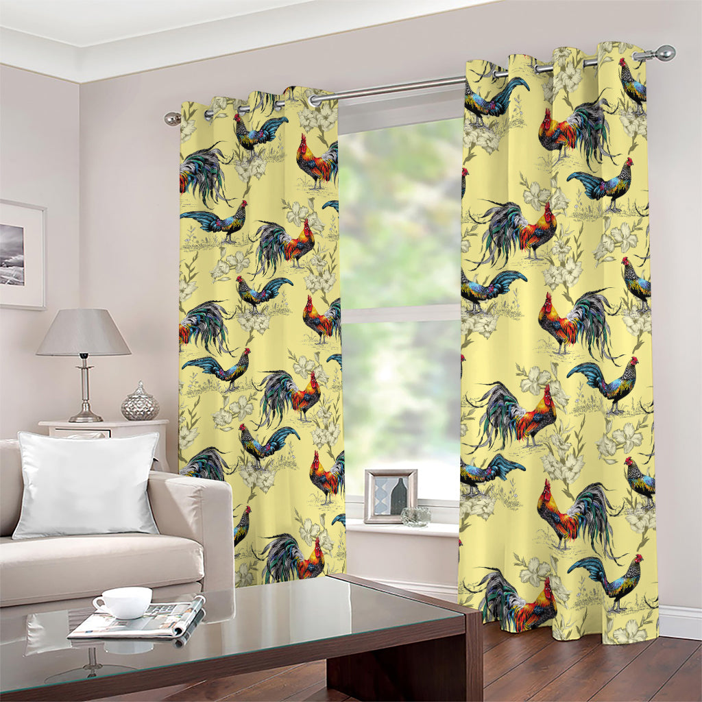 Rooster And Flower Pattern Print Blackout Grommet Curtains