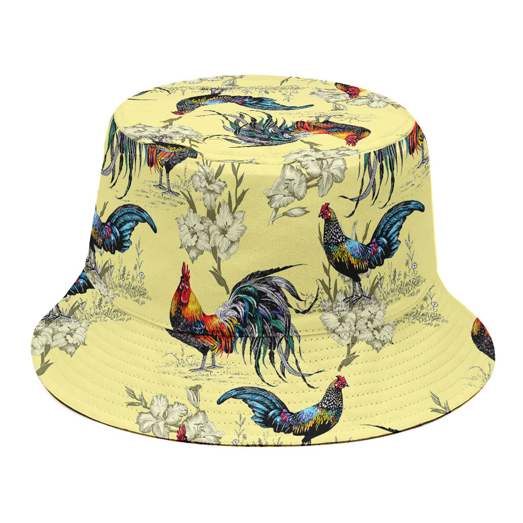 Rooster And Flower Pattern Print Bucket Hat