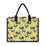 Rooster And Flower Pattern Print Canvas Tote Bag