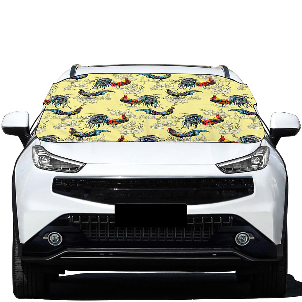 Rooster And Flower Pattern Print Car Windshield Snow Cover