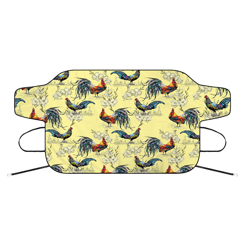 Rooster And Flower Pattern Print Car Windshield Snow Cover