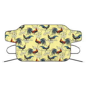 Rooster And Flower Pattern Print Car Windshield Snow Cover