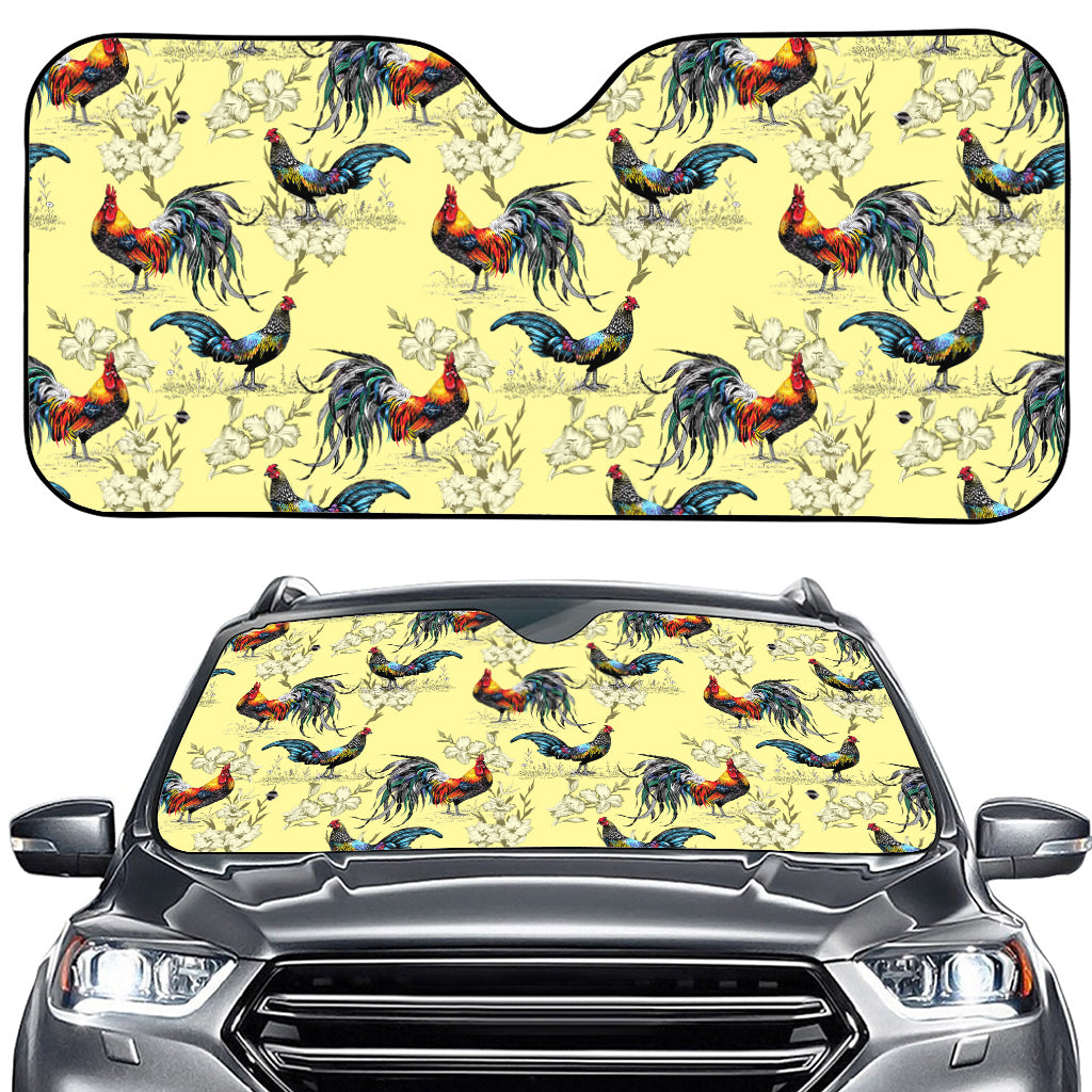 Rooster And Flower Pattern Print Car Windshield Sun Shade