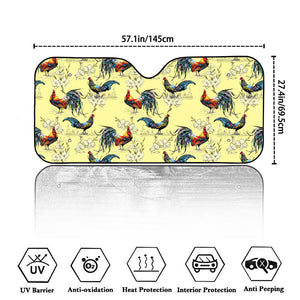 Rooster And Flower Pattern Print Car Windshield Sun Shade