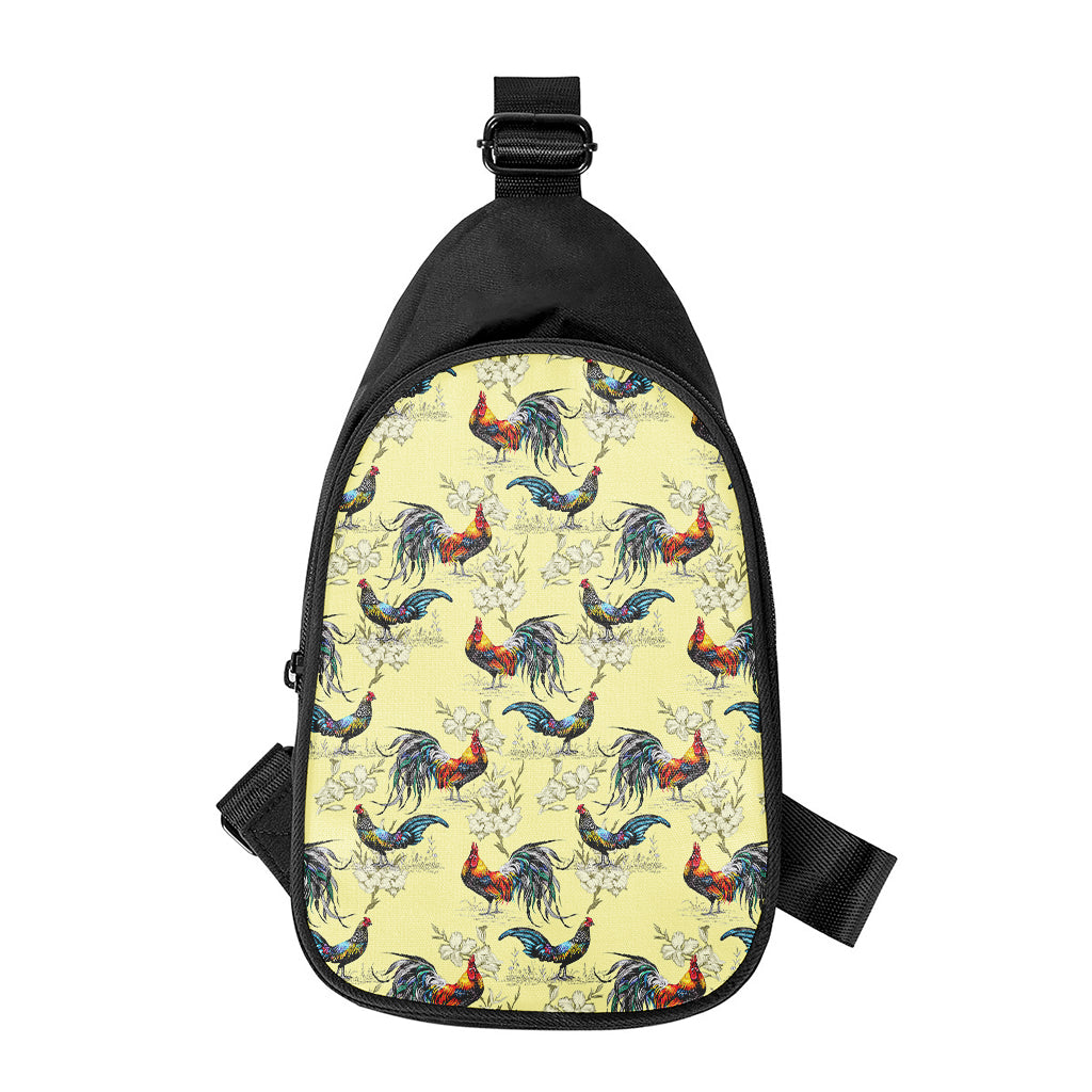 Rooster And Flower Pattern Print Chest Bag