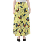 Rooster And Flower Pattern Print Chiffon Maxi Skirt