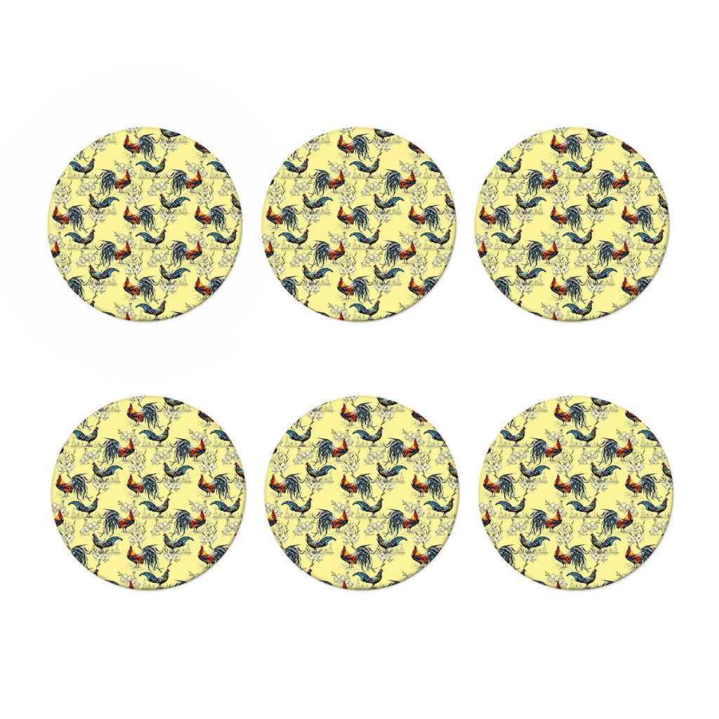 Rooster And Flower Pattern Print Coaster Set