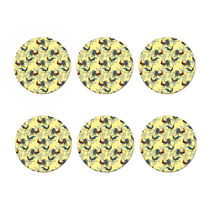 Rooster And Flower Pattern Print Coaster Set