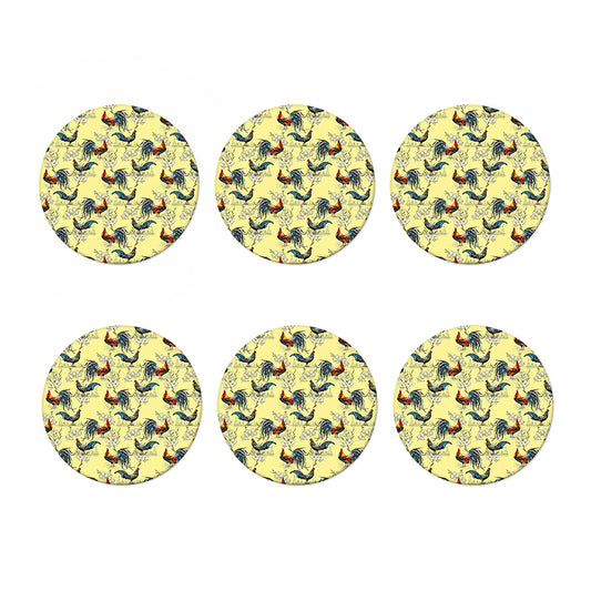 Rooster And Flower Pattern Print Coaster Set