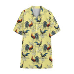 Rooster And Flower Pattern Print Cotton Hawaiian Shirt
