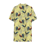 Rooster And Flower Pattern Print Cotton Hawaiian Shirt