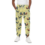 Rooster And Flower Pattern Print Cotton Pants