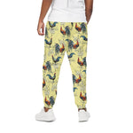 Rooster And Flower Pattern Print Cotton Pants