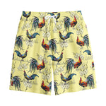 Rooster And Flower Pattern Print Cotton Shorts
