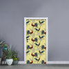 Rooster And Flower Pattern Print Door Sticker