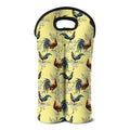 Rooster And Flower Pattern Print Double Neoprene Wine Tote