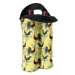 Rooster And Flower Pattern Print Double Neoprene Wine Tote